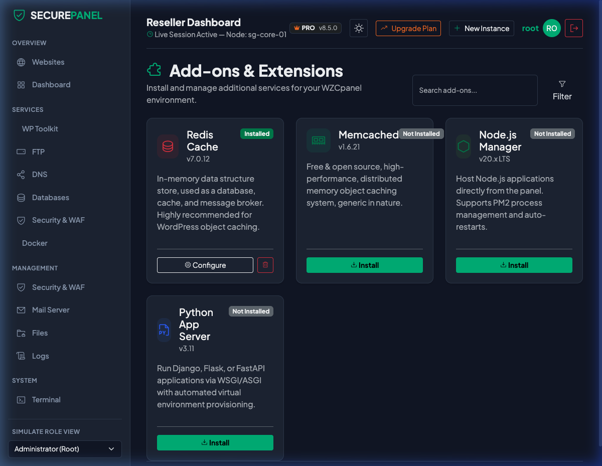 Add-ons Marketplace Dark